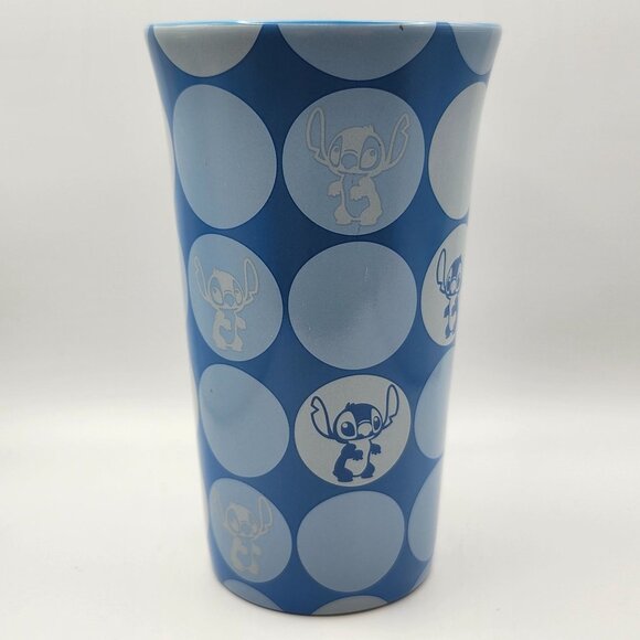 Disney Stitch Ohana Means Family Blue Polka Dot 16oz Ceramic Mug Disney Store - Picture 2 of 8